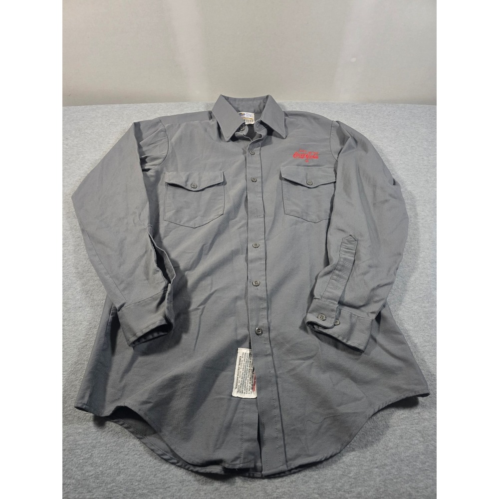 Vintage Riverside Coca-Cola Work‎ Shirt Mens Medium Gray Long Sleeve Cotton USA